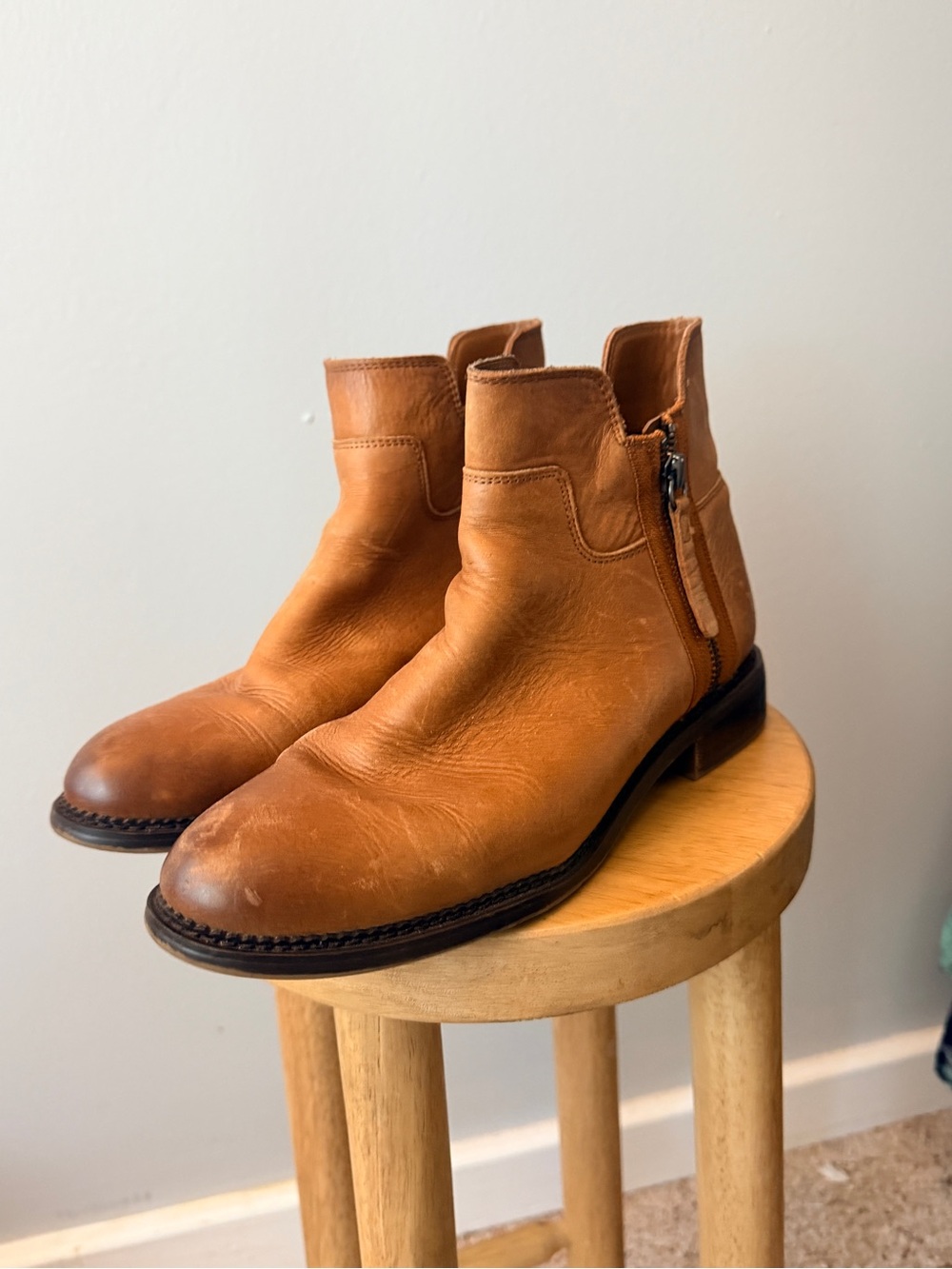Franco Sarto Cognac Leather Side-Zip Halford Ankle Boots 8.5
